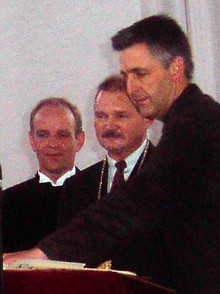 Uni und Kirche kooperieren: Propst Ralf Meister, Rektor Prof. Dr. Alfred X. Trautwein und Pastor Dr. Bernd Schwarze